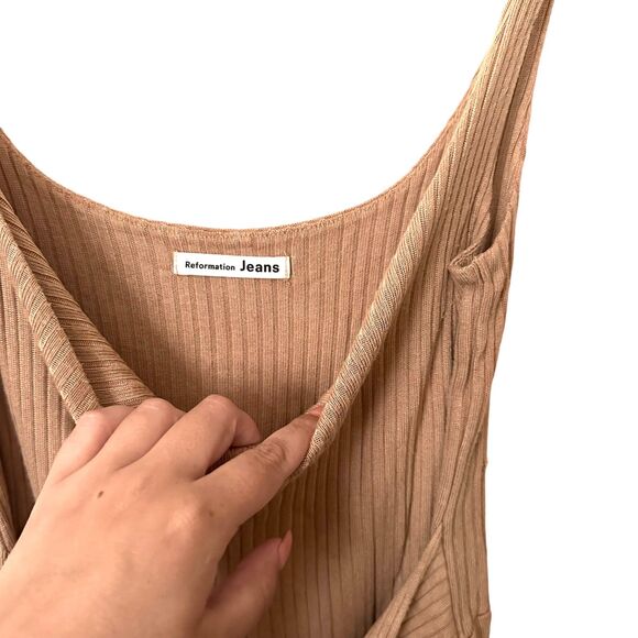 REFORMATION Kazu Ribbed Jumpsuit Tan Sz Small - Picture 7 of 8